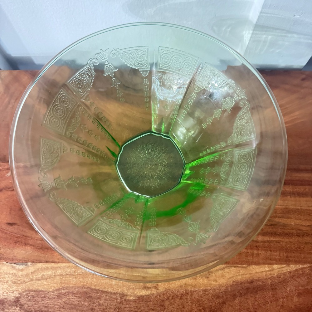 VTG Hocking Glass CompGreen uranium glass bowl "Princess pattern" "1931 - 1935"